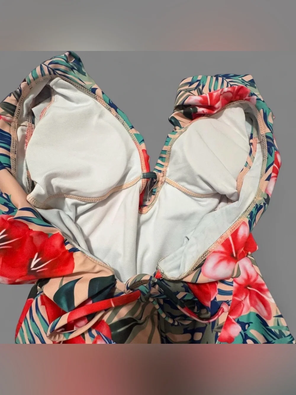 Tropical Floral Ruffle One-Piece Swimsuit - Peach & Red